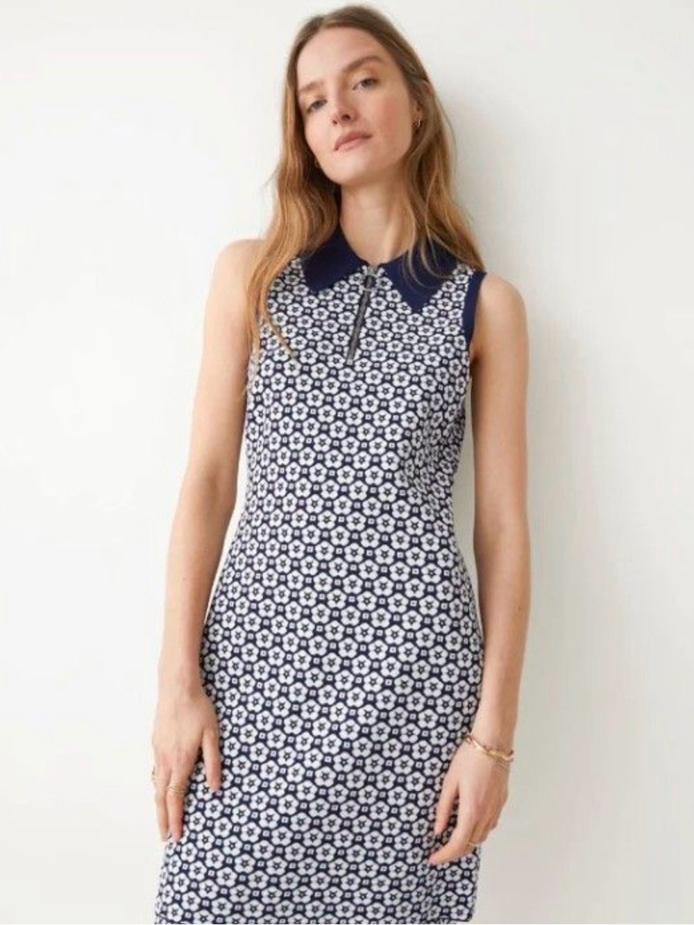 And Other Stories Navy and White Jacquard Mini Dress
